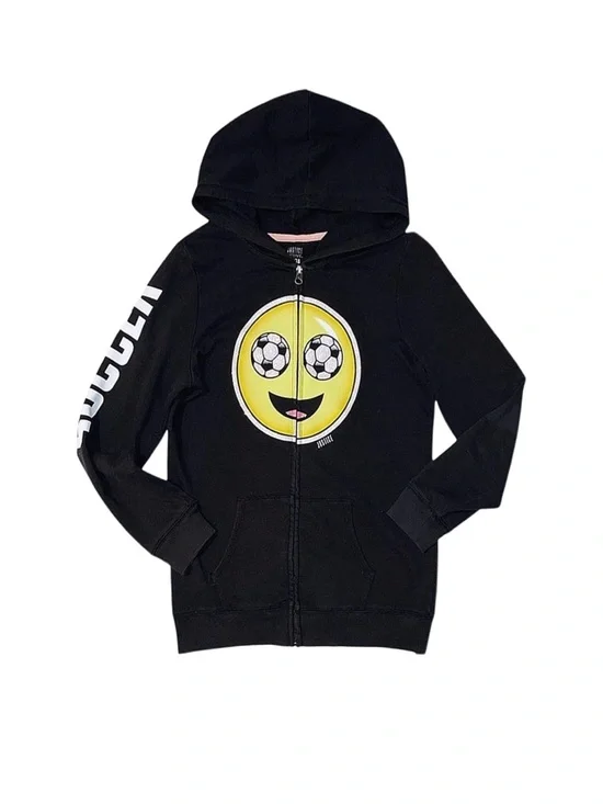 JUSTICE Girl's Black Graphic Full Zip Long Sleeve Hoodie Size 16/18