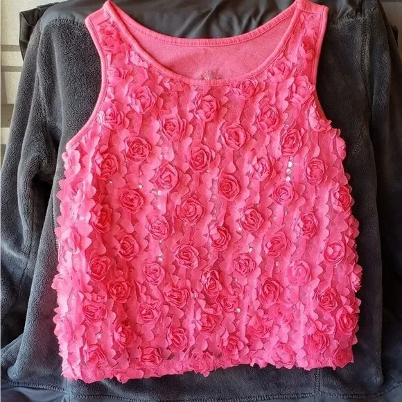 Adorable Justice Pink Roses Girls Top Sz 8