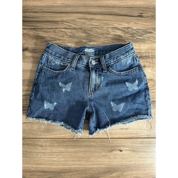 Justice Gir's Size 10 Butterfly Print Cutoff Medium Wash Distressed Jean‎ Shorts