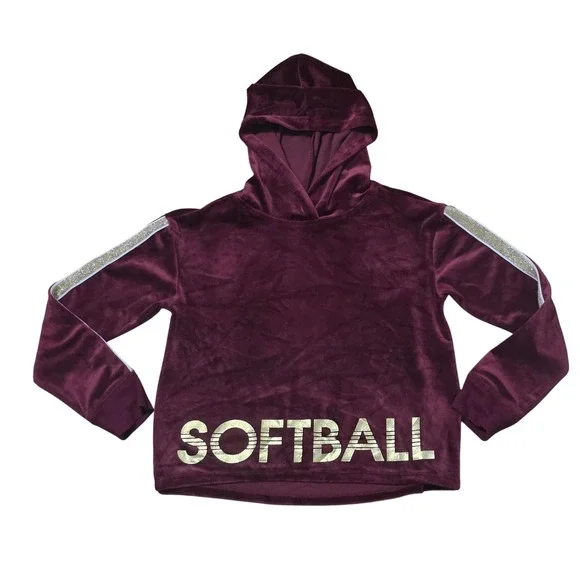 Justice Active Girls' Size 12 Purple Velour Softball Hoodie Glitter‎ Stripes