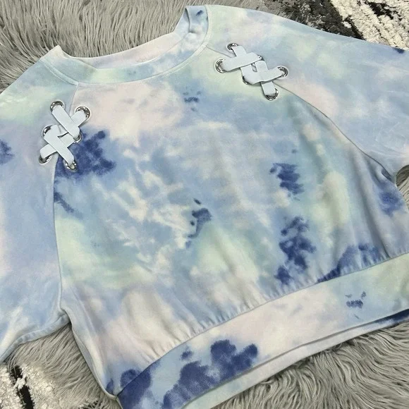 Justice Youth Girls Multi-Blue Velour Drop Shoulder Pullover SweatShirt Size 12