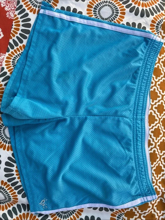 Justice Teal Blue Athletic Mesh Gym Shorts Size 16 White Trim Activewear