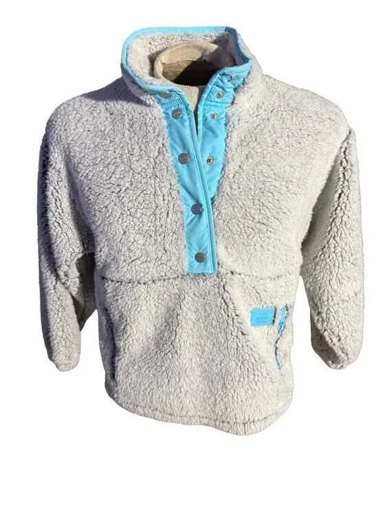 Justice Sherpa Jacket Girls Size 10 Gray Long Sleeve Half Button Soft Warm