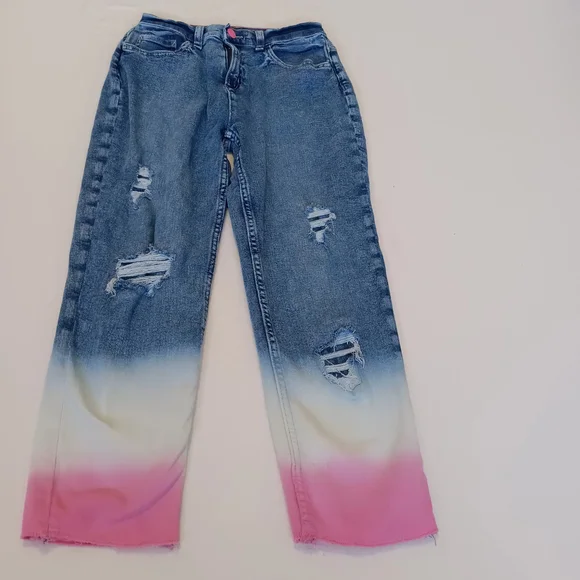 Justice Jr Sz18 Blue, White, and Pink Ombre Wide Legged Jeans