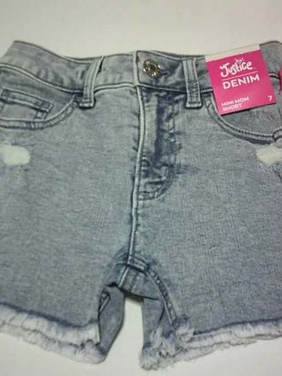 NEW JUSTICE GIRLS SIZE 7 DENIM JEAN CUTOFF DESTROYED LIGHT WASH SHORTS SCHOOL 👸