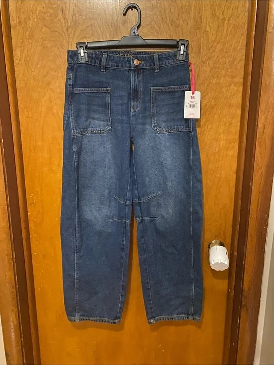 Justice Girl's Denim Barrel Blue Jeans Color Dark Wash Size 16