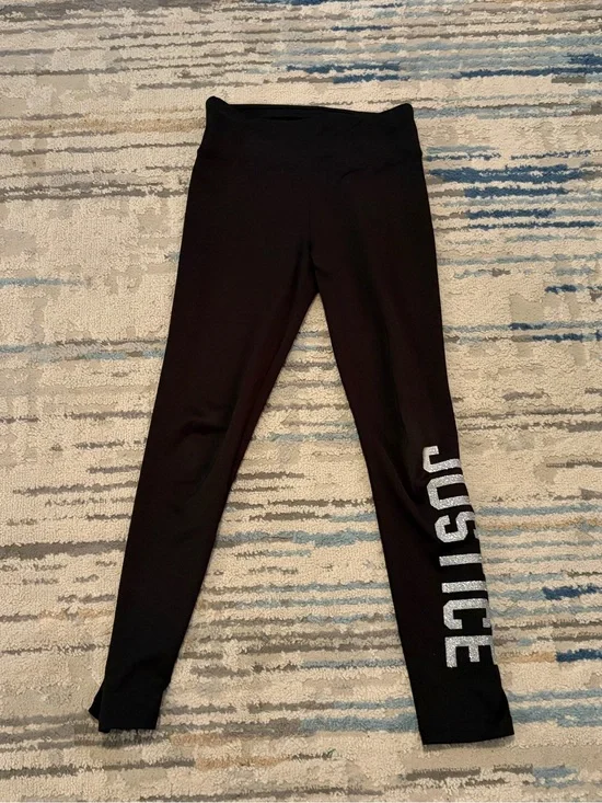 Justice Black Leggings with Silver Glitter Logo