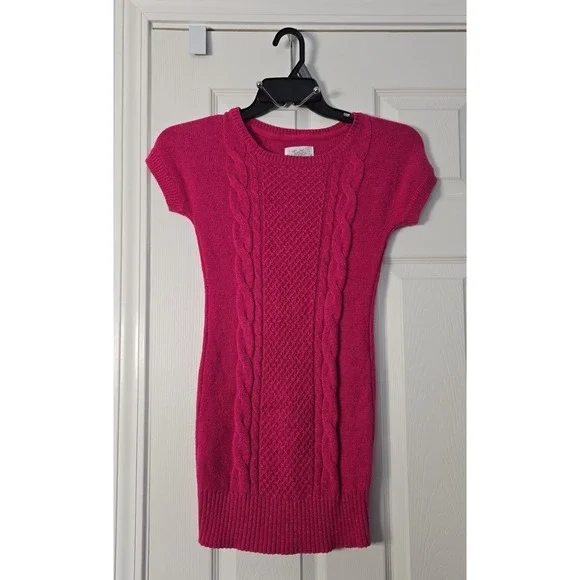 Justice Girls Cable Sweater Dress‎ Size 12 Short Sleeve Hot Pink
