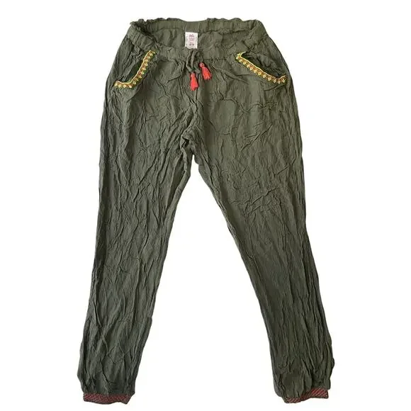 Justice Girls Pants 18/20 Green Embroidered Tassel 28