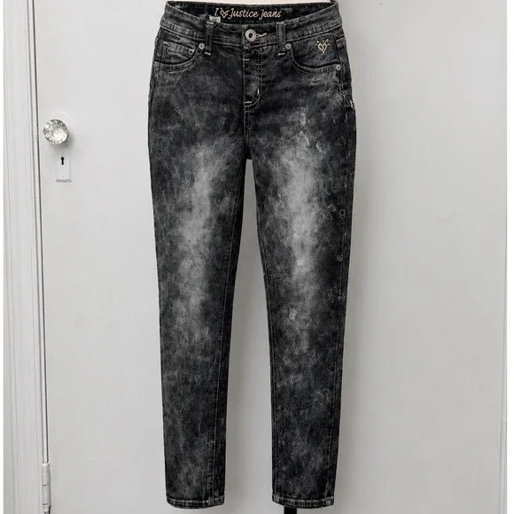 Justice Girls Size 12 Reg Acid‎ Wash Simply Low Skinny Jeans Black Gray Denim