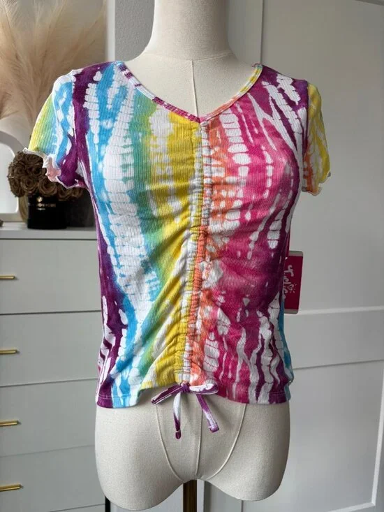 NWT Justice Multi-colored Scrunched Tie Dye T-Shirt Girl's Size Large (12/14)