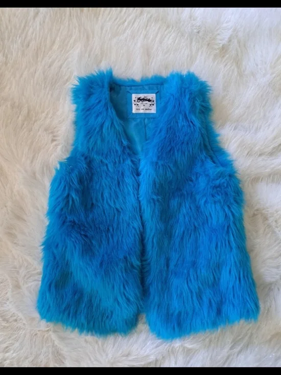 JUSTICE GIRLS BRIGHT BLUE FUR VEST SZ 14