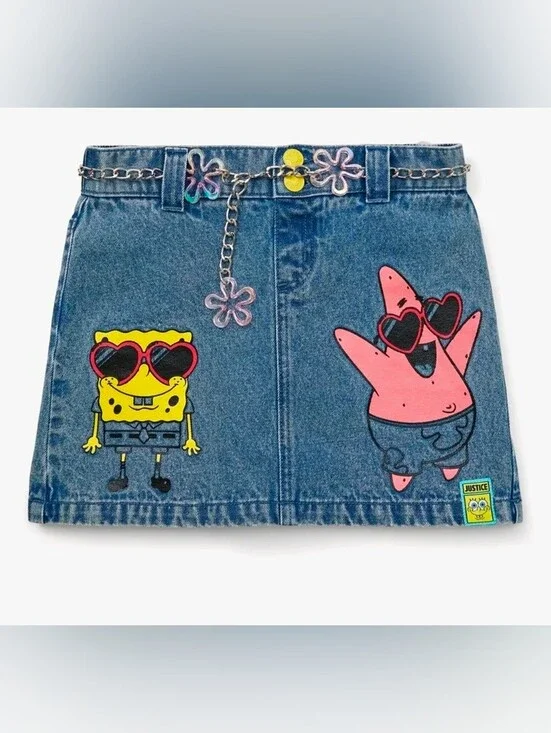 Justice Blue Denim Mini Skirt With Chain And Flowert Details . Size M. Bob Spong