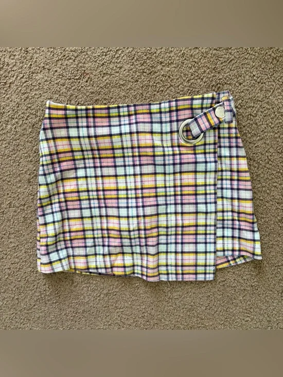 Justice Girls Size 6 Multicolor Plaid Wrap Skort Buckle Accent Short