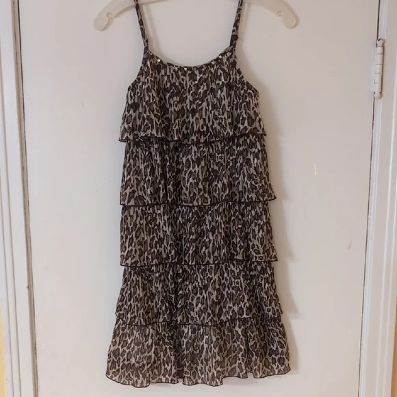 JUSTICE Girls Animal Print Ruffled Tiered Dress w/ Spaghetti Straps 12