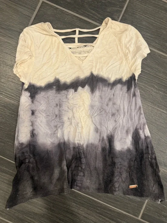Justice Girls Cream and Black Tie-Dye Short Sleeve Top