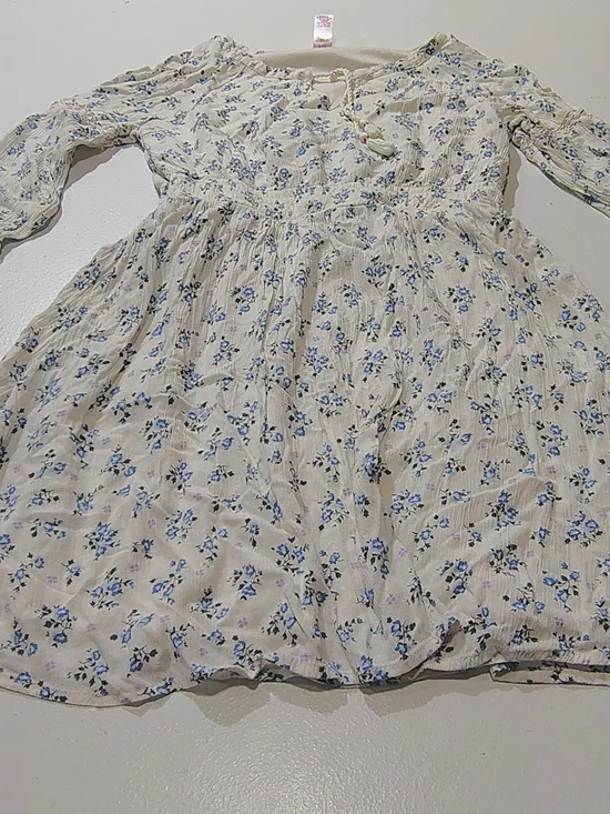 Justice Cream Dress with Blue and Lilac Floral Print 100% Viscose Size 10