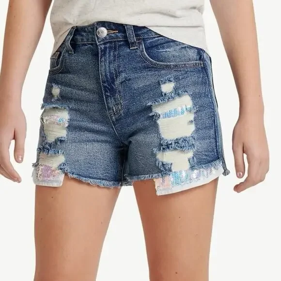 Sequin Embellished Denim Shorts sz 7 Jean Shorts