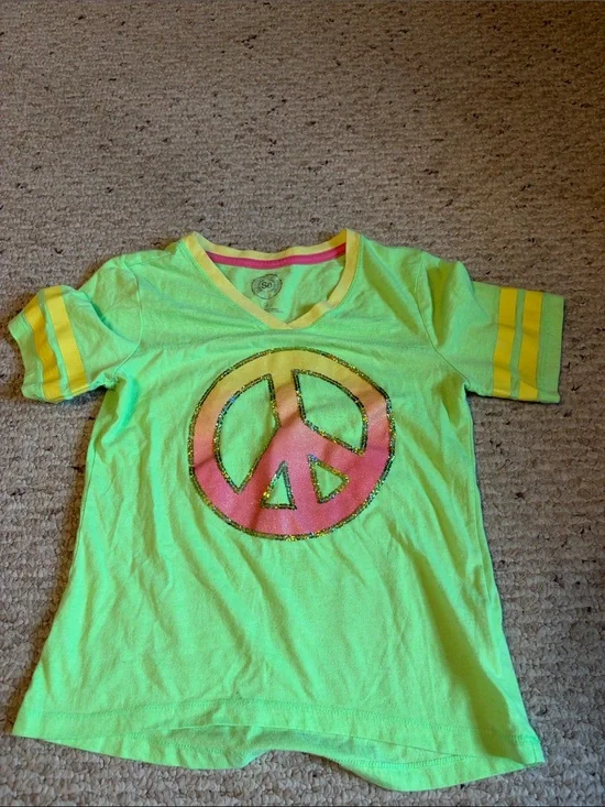Justice Kids Girls Neon Green Short Sleeve Tee Shirt