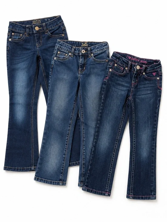 JUSTICE Girls Bootcut Jeans Bundle 3 Pairs Blue Denim Stretch | Size 7 | EUC