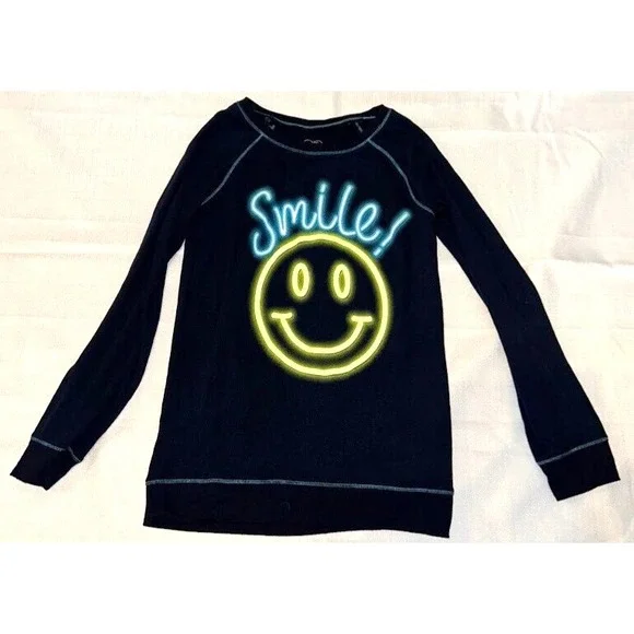 Justice Long Sleeve Shirt Girls Size‎ 14 Smiley Face Blue