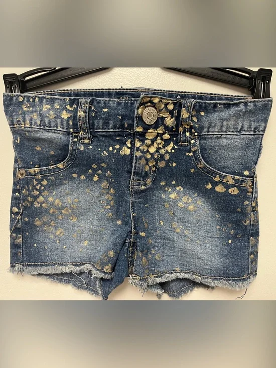 Justice Denim Shorts with Gold Paint Splatter