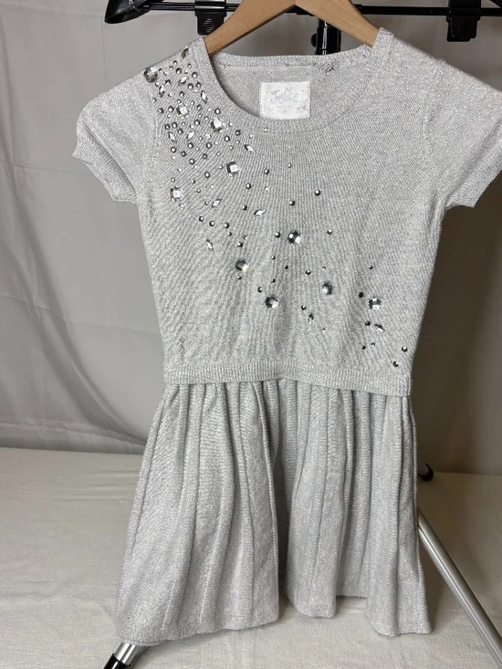 Justice Rhinestone Sparkley Sweater Silver Girl Dress Size 8 Y2K