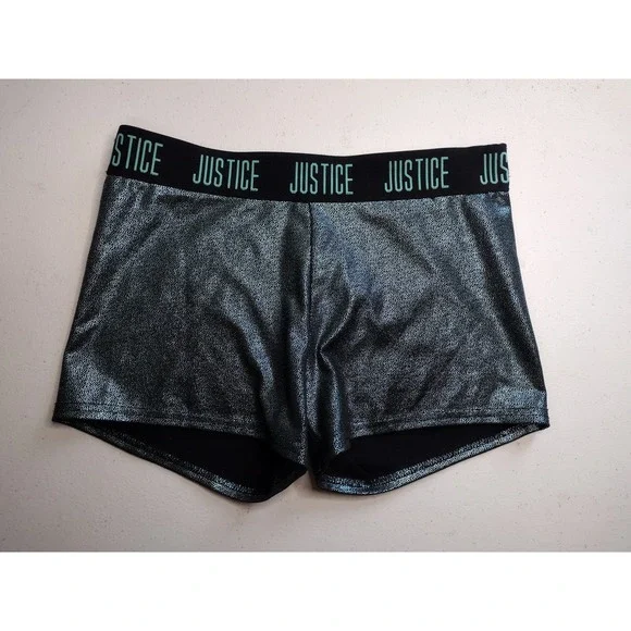 Justice Active Girls Metallic‎ Shimmer Shorts Black Teal Size 12