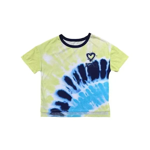 Justice Girls Blue & Lime Green Tie Dye Short Sleeve T-Shirt Tee Shirt L (12/14)