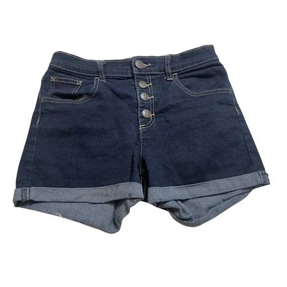 Justice Girls Denim Jean Shorts Button Fly Cuffed Dark Wash Size‎ 12 Plus