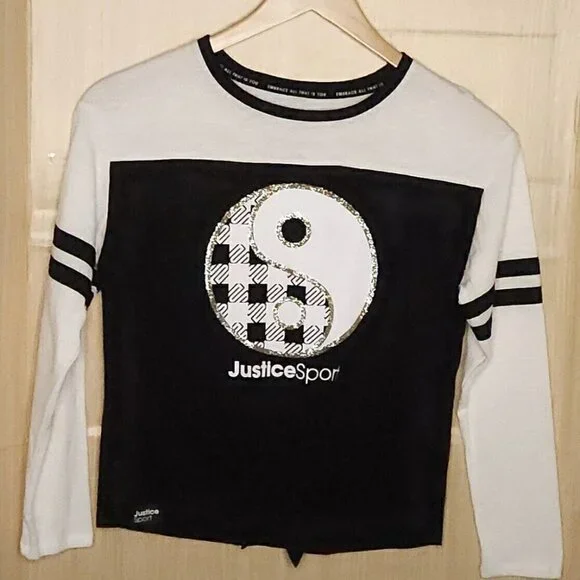 Justice Girls Black White Yin Yang Long Sleeve Top 12-14