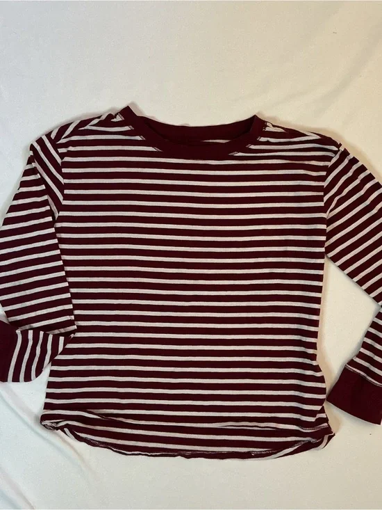 Justice Maroon and White Striped Long-Sleeve Tee