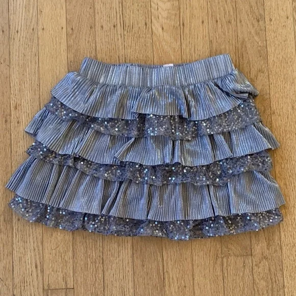 Girls size 10 sequin ruffle skirt silver