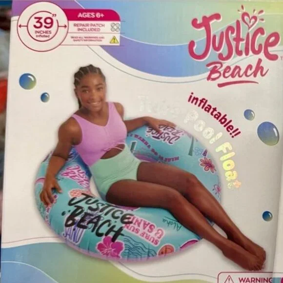 Justice Beach Inflatable Pool Float ALOHA TEAL 39 Inches NEW