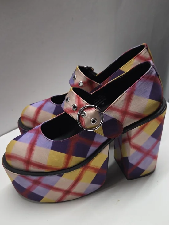 dELiA*s Purple and Yellow Plaid Platform Mary Jane Heels Size 10 RARE