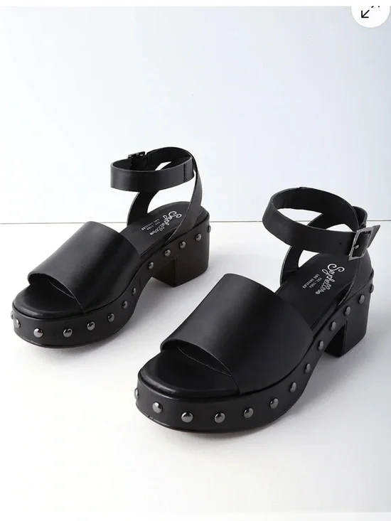 Seychelles Spare Moments Black Leather Platform Sandals