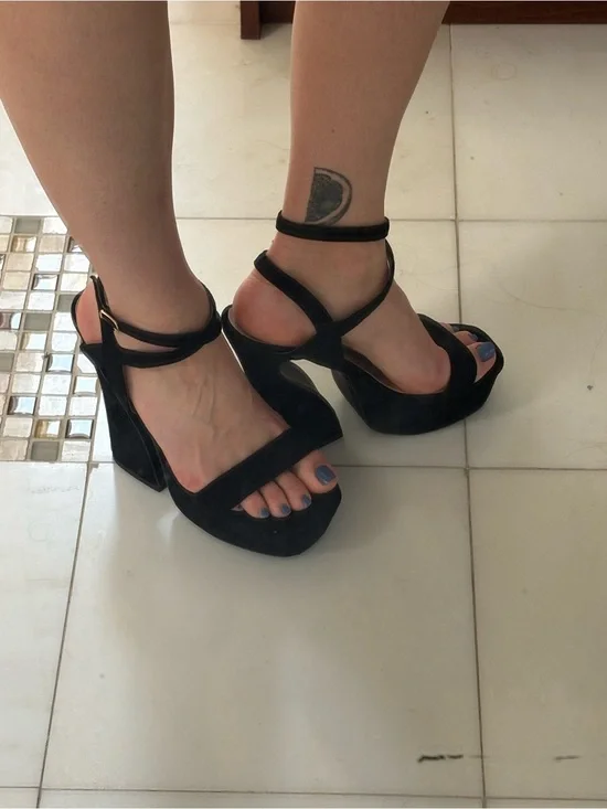 Nasty Gal Black Suede Platform Block Heels with Ankle Straps