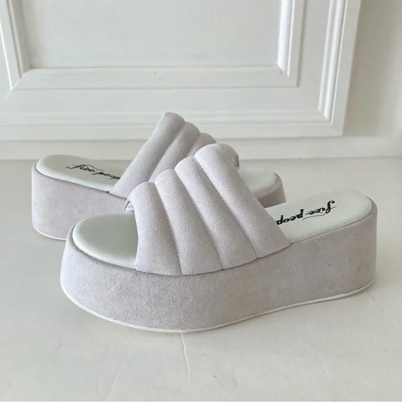 NWOT Free People Almost Paradise Suede Slip On Platforms White