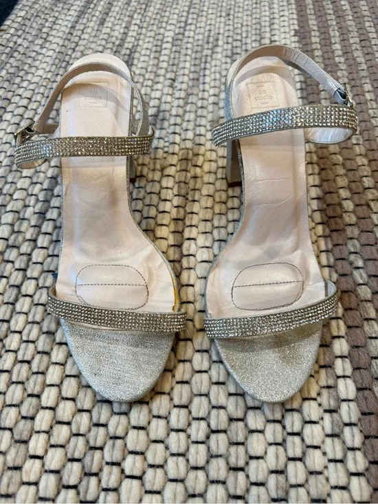 Crystal-Strap Silver Platform Heeled Sandals