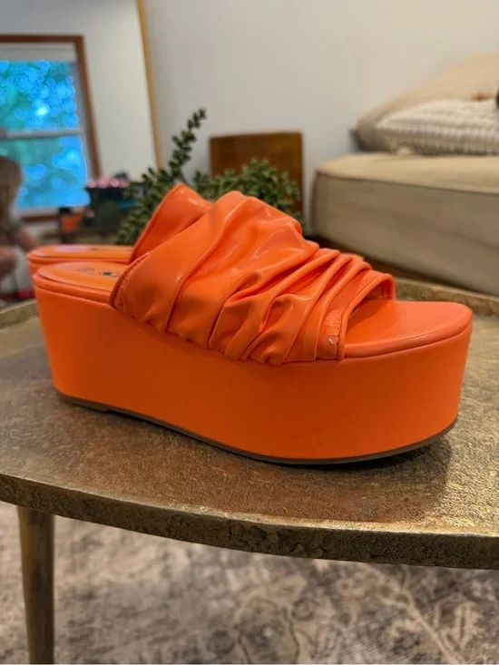 SHEIN Vintage Orange Platform Slide Sandals - Women's Fashion Wedge