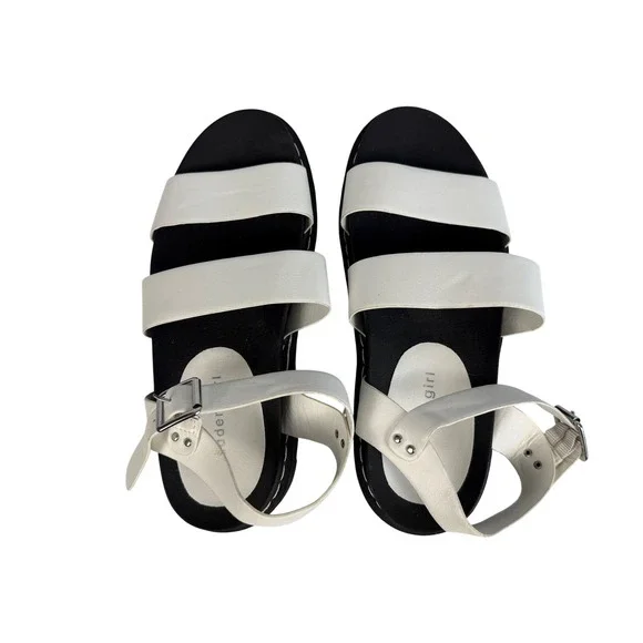 Madden‎ Girl Doral White Black Chunky Platform Strappy Sandals Women US 8.5
