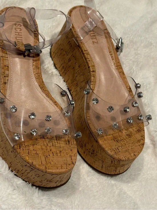 Schutz clear vinyl strappy platform sandals 8.5