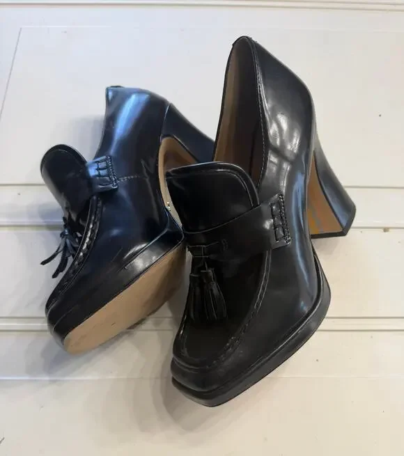 Sam Edleman Womens Sz 8.5 Black Jed Platform Loafer Tassels Classic Shiny