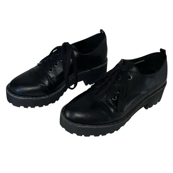 Dirty Laundry Women's Black‎ Chunky Heeled Platform Oxford Shoes Sz 7 Lace Up