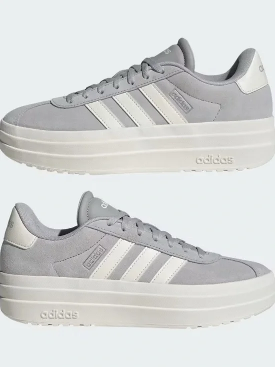 adidas Women’s “VL Court Bold” Platform Sneakers in Light Gray and White 9.5