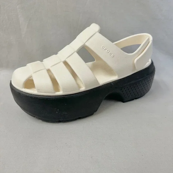 Crocs Stomp Fisherman‎ Sandals in Chalk Sandals Womens 9 Chunky Platform Caged