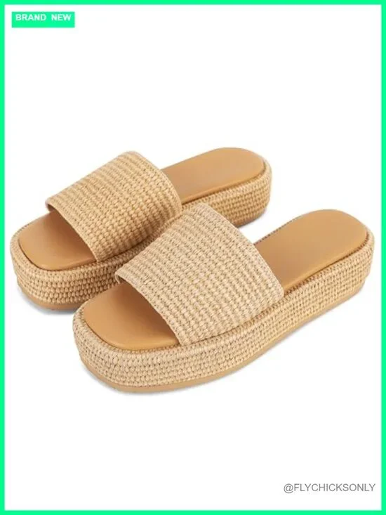 Jute Wedge Platform Sandals Slip On Espadrille Slides Bohemian Flatform Open Toe
