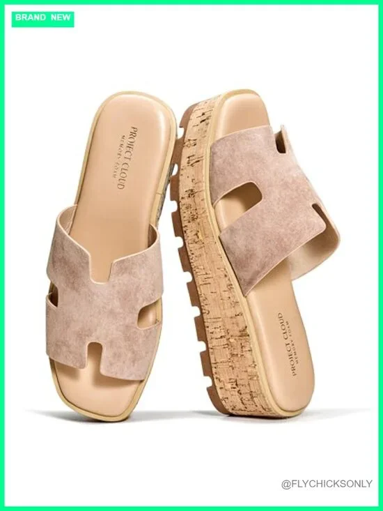 Genuine Leather Platform Wedge Sandals Memory Foam Non-Slip