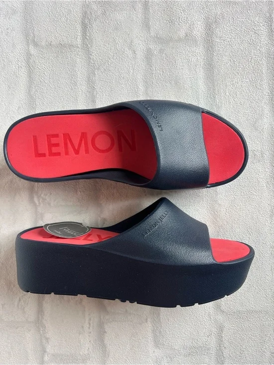 NWT Lemon Jelly Navy Platform Slide- Red Footbed‎ size 36 coastal/ clean girl