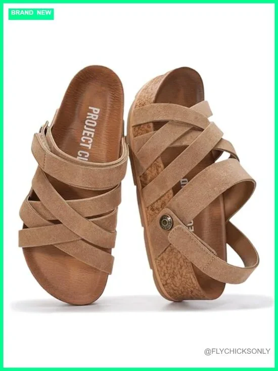 Genuine Leather Platform Wedge Sandals Strappy Non-Slip for Women